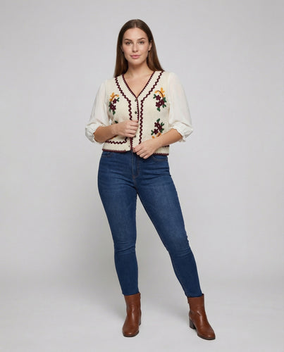 Damen kurze Strickweste im Vintage-Look.