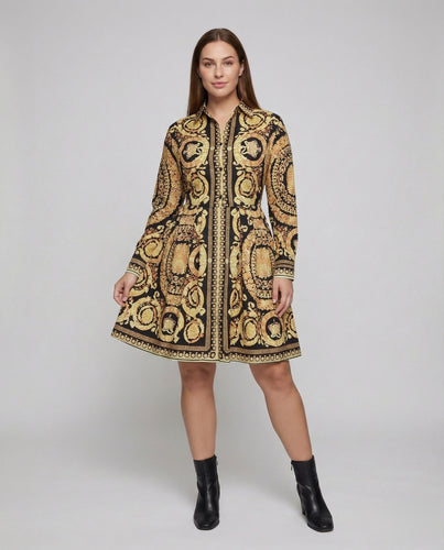 Damen kurzes Barockprint Hemdblusenkleid.