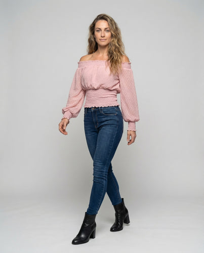 Damen kurzes schulterfreies Carmen-Oberteil.