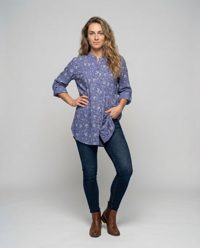 Damen langes Hemdblusenkleid aus Leinenmix.