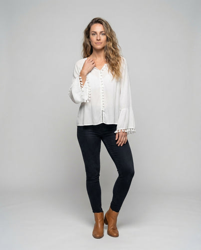 Damen lässige Hippie-Volantbluse.