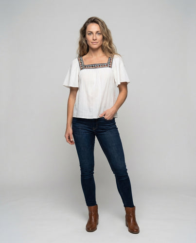 Damen leichte Boho-Bluse mit quadratischem Ausschnitt.