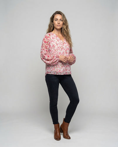 Damen leichte Boho-Bluse mit floralem Alloverprint.