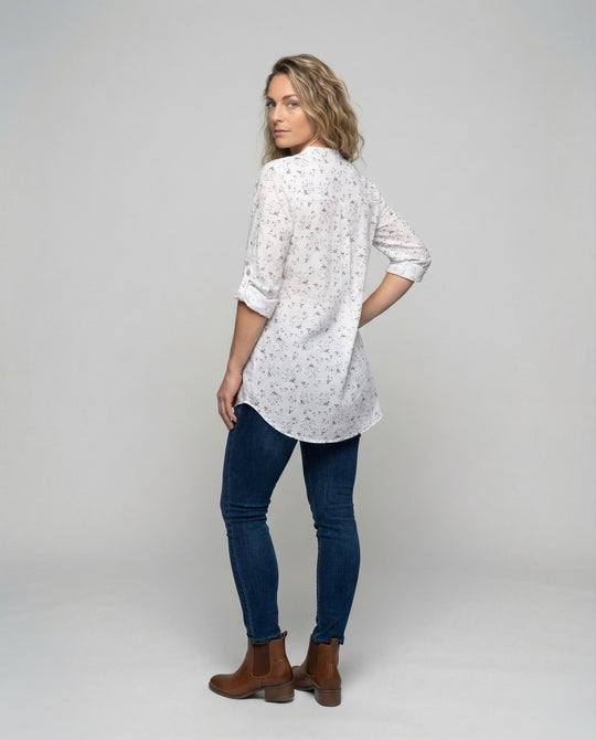 Damen leichte Leinen-Tunika mit floralem Print.