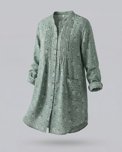 Damen leichte Leinen-Tunika mit floralem Print.