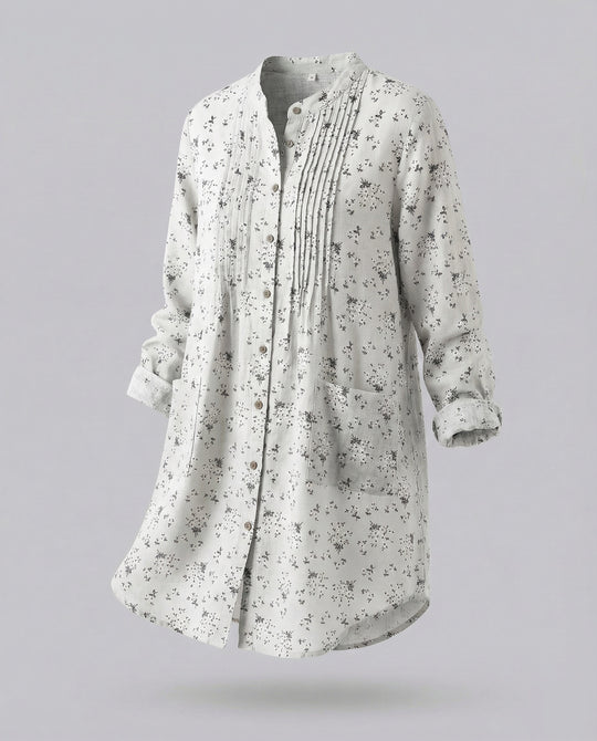 Damen leichte Leinen-Tunika mit floralem Print.