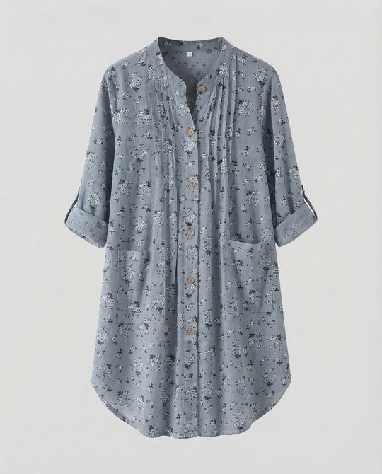 Damen leichte Leinenoptik-Tunika-Bluse.