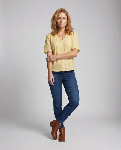 Damen Satin-Drapé-Oberteil mit einseitigem Kurzarm und elastischem Saumbund.