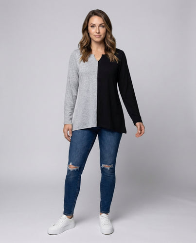 Damen Knotendetail-Bluse mit V-Ausschnitt und dreiviertel-Fledermausärmeln.