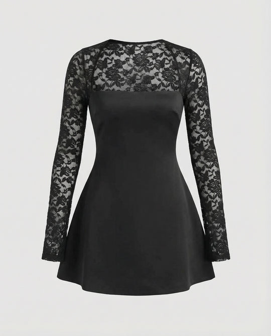 Damen trägerloses Minikleid mit Spitzenärmeln