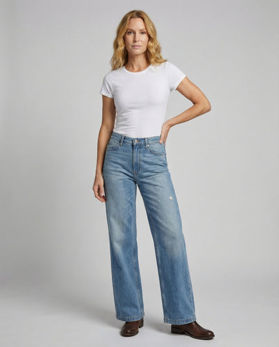 Damen weite ausgestellte Jeans mit Abriebdetails