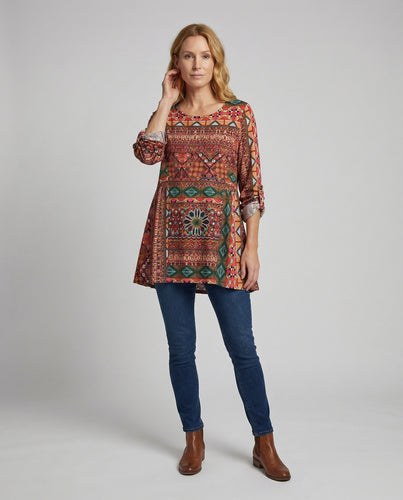 Damen weite Boho-Tunika mit Ethno-Print