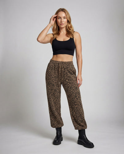 Damen gemusterte Palazzo-Jogginghose mit Leopardenprint
