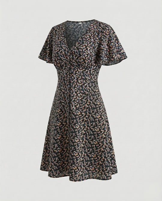 Damen Wickel-Minikleid mit Flatterärmeln