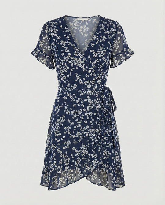 Damen Wickelkleid mit asymmetrischem Rüschensaum