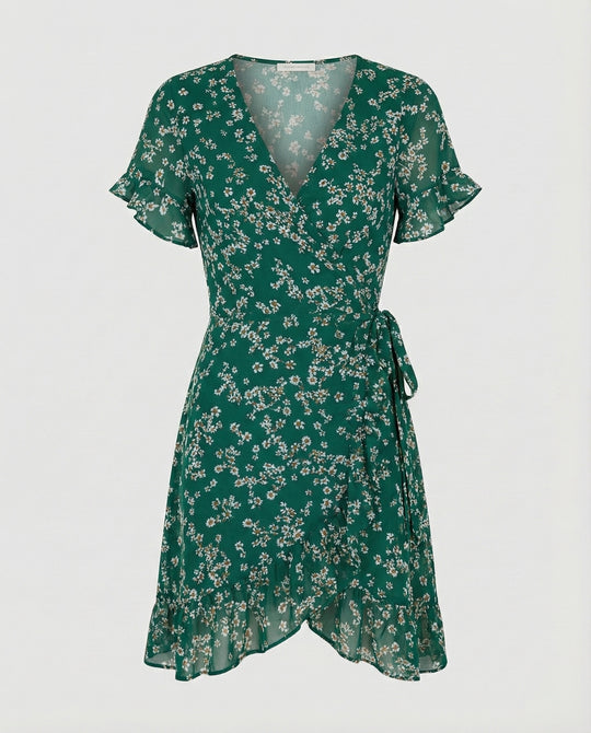Damen Wickelkleid mit asymmetrischem Rüschensaum