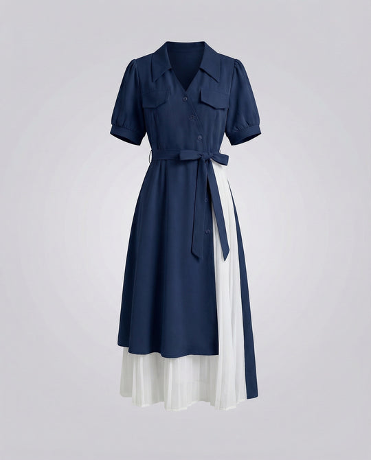 Damen zweilagiges Hemdkleid mit plissiertem Unterrock