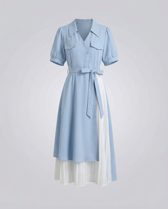 Damen zweilagiges Hemdkleid mit plissiertem Unterrock