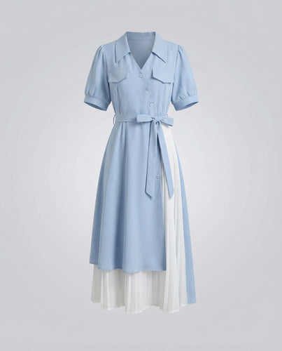 Damen zweilagiges Hemdkleid mit plissiertem Unterrock