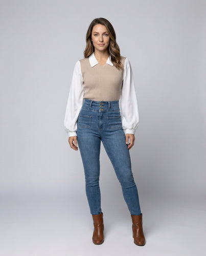 Damen zweiteiliges Lagenlook-Set mit Pullunder