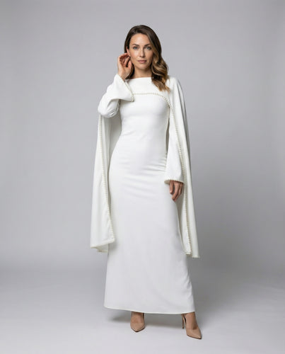 Damen bodenlanges Abaya-Kleid mit Perlenkante