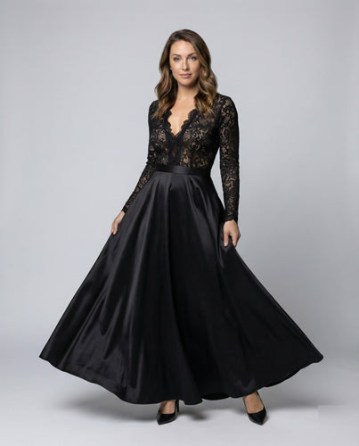 Damen bodenlanges Abendkleid mit Spitzenoberteil