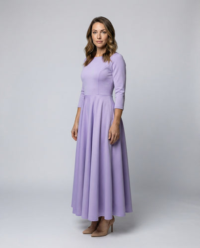 Damen bodenlanges Tellerkleid mit Godets