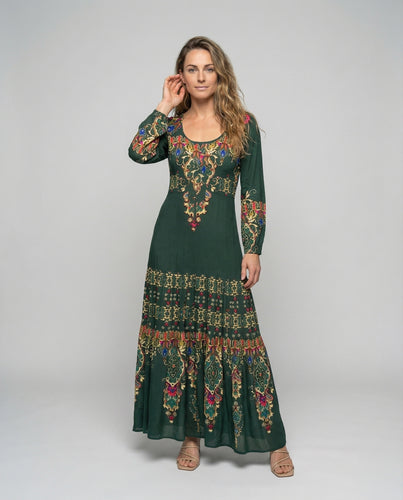 Damen Boho-Maxikleid mit ornamentalem Print