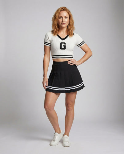 Damen College-inspiriertes Strick-Zweiteiler