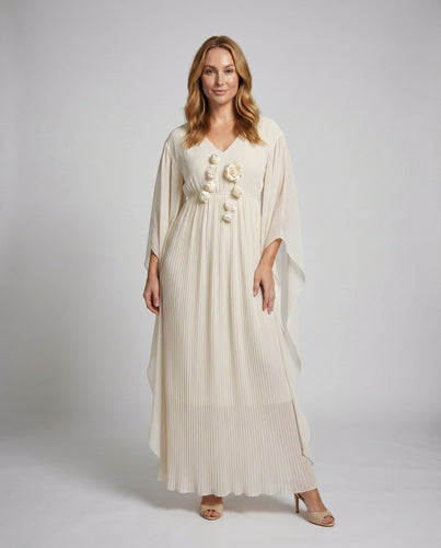 Damen blumiges Abend-Maxikleid mit Cape-Ärmeln
