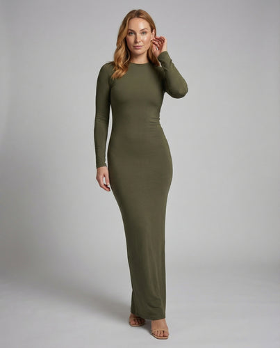Damen elegantes langärmliges Maxikleid