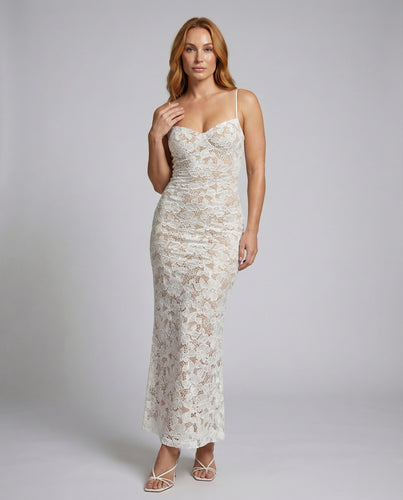 Damen langes Spitzen-Bustierkleid