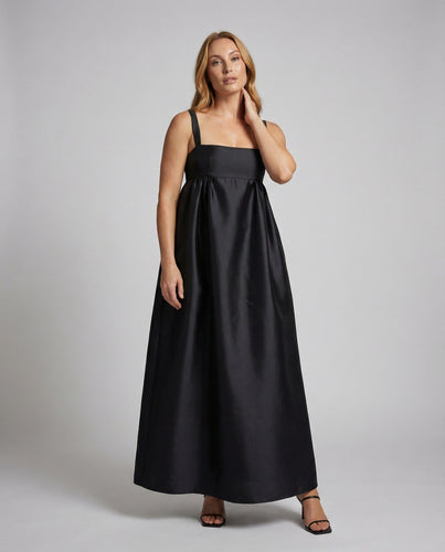 Damen elegantes Satin-Maxikleid mit Empire-Taille