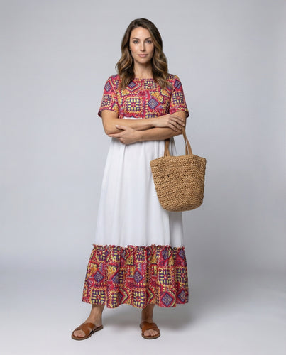 Damen Empire-Maxikleid mit Volant-Saum