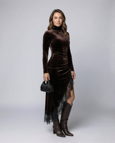 Damen eng anliegendes Velours-Maxikleid