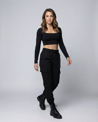 Damen figurbetontes Crop-Top mit quadratischem Ausschnitt