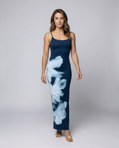 Damen abstraktes Maxikleid mit Rauchprint