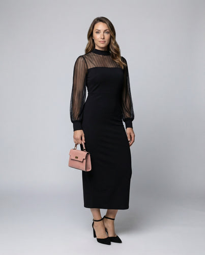 Damen figurbetontes Midikleid mit Streifen-Tüll