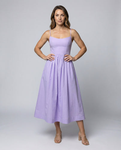Damen figurbetontes Spaghettiträger-Midikleid mit Tellerrock