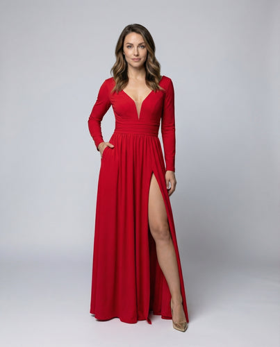 Damen fließendes Abendkleid mit langem Ärmel