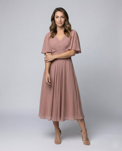 Damen fließendes Chiffon-Abendkleid mit Cape-Ärmeln