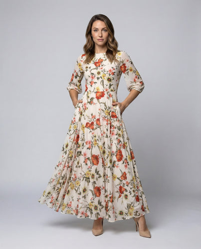 Damen fließendes Chiffon-Maxikleid mit Blumenprint