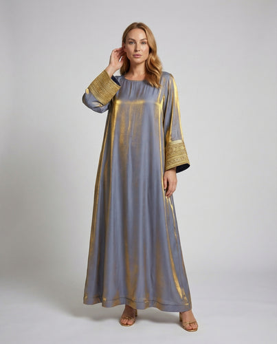 Damen besticktes Maxikleid im Metallic-Kaftan-Stil