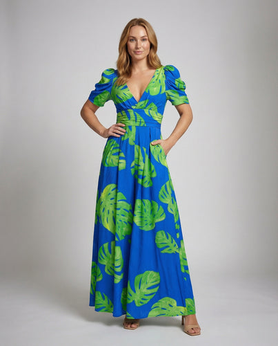 Damen fließendes Maxikleid im Tropenstil