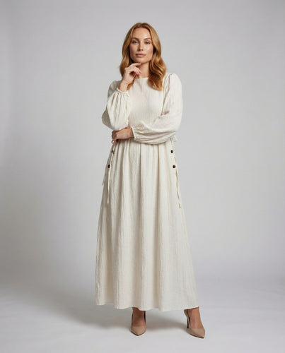 Damen fließendes Maxikleid in Crinkle-Optik