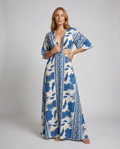 Damen fließendes Maxikleid mit Kimonoärmeln