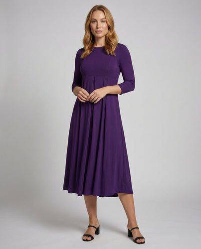 Damen fließendes Midikleid mit Rundhalsausschnitt