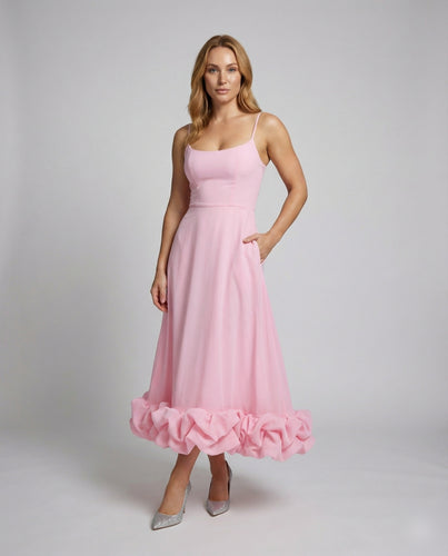 Damen fließendes Midikleid mit Volant-Saum