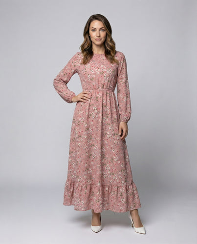 Damen florales Maxikleid mit Stufenvolant