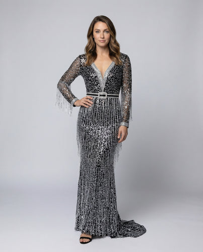 Damen Gala-Meerjungfrauenkleid mit Perlenfransen